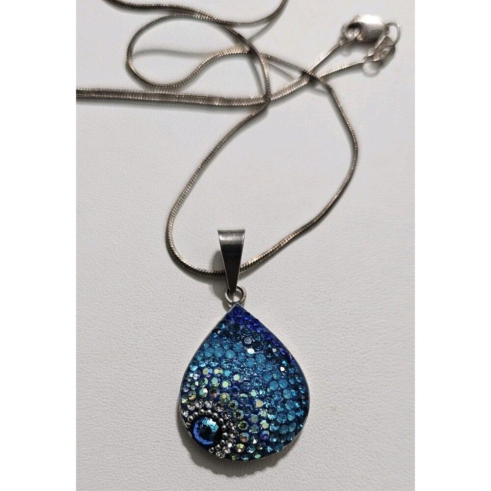 Mosaico: Petite Dew Drop Necklace - Wave Sterling Silver 925 With Rat Tail Chain
